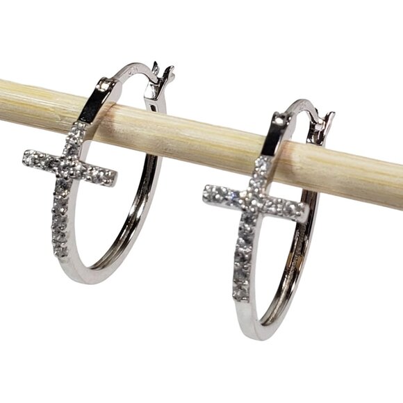 Sterling Silver Side Cross earrings & matching cross necklace, new & unworn 925 - Picture 2 of 9